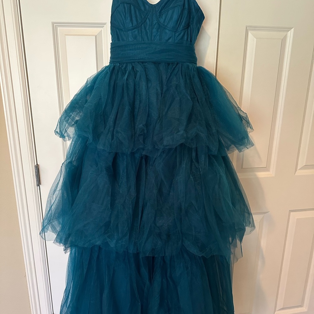 Chic Teal Layered Sweetheart Corset Prom Dress - Picture 2 of 4